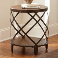 Winston Round End Table - Distressed Tobacco, Antiqued Metal
