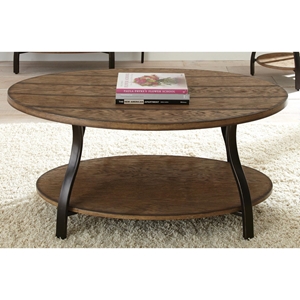 Denise Oval Coffee Table - Light Oak Wood Top, Metal Base 