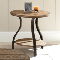 Denise Round Side Table - Light Oak Wood Top, Metal Base