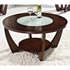 Rafael Round Coffee Table - Crackled Glass, Dark Cherry Wood - SSC-RF300C