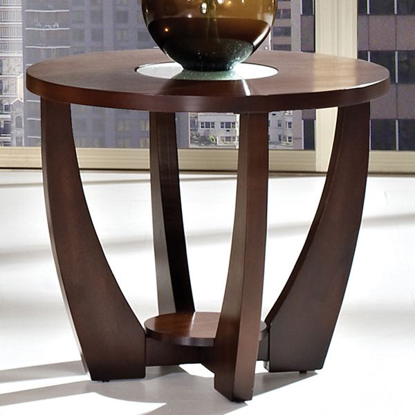 Rafael Round Side Table - Crackled Glass, Dark Cherry Wood 