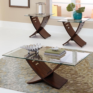 Cafe Occasional Tables Set - Beveled Glass, Dark Cherry Wood 