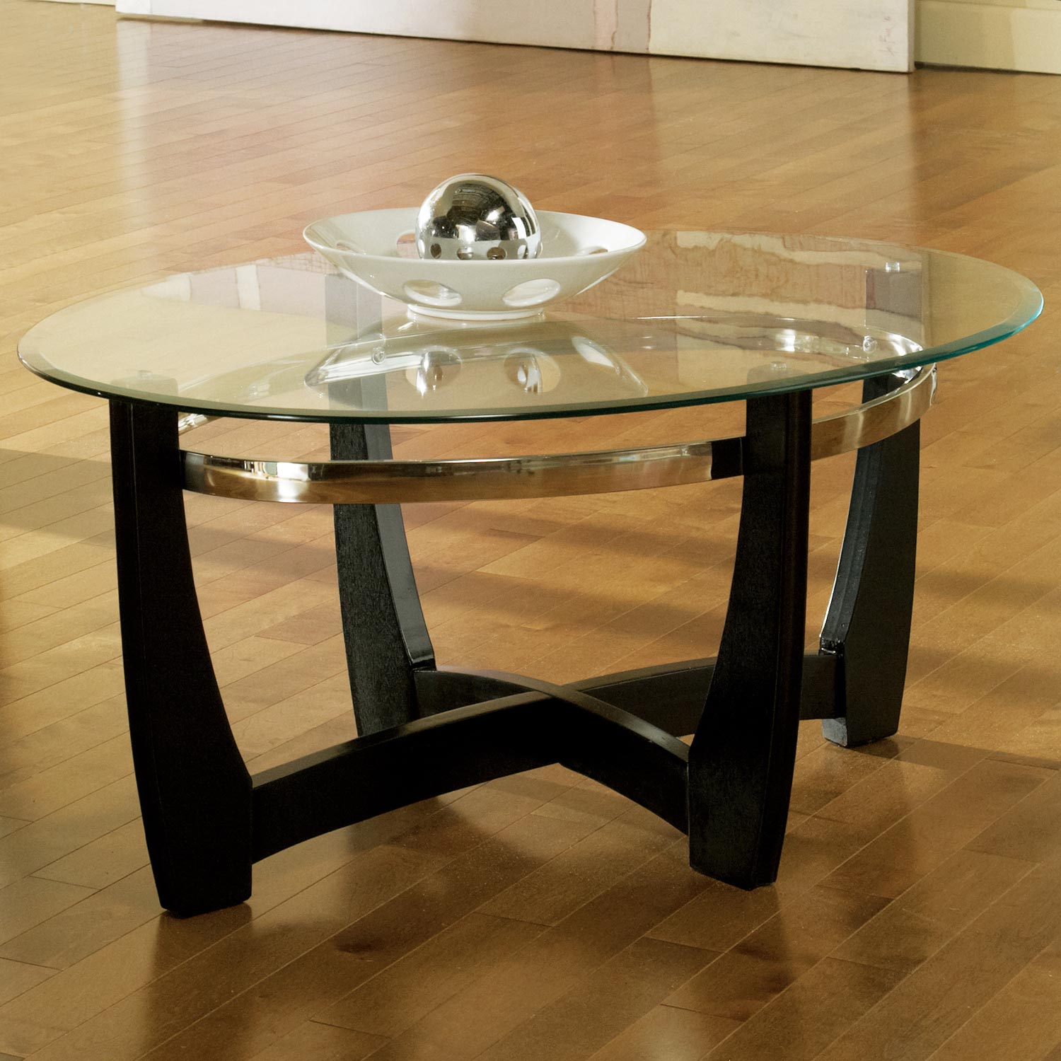 Matinee Modern Occasional Tables Set - Clear Glass, Black Base | DCG Stores