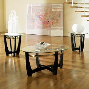 Matinee Modern Occasional Tables Set - Clear Glass, Black Base 