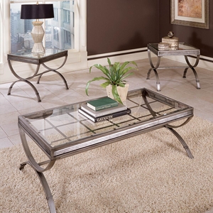 Emerson 3 Piece Coffee Table Set - Glass, Metal, Brushed Nickel 