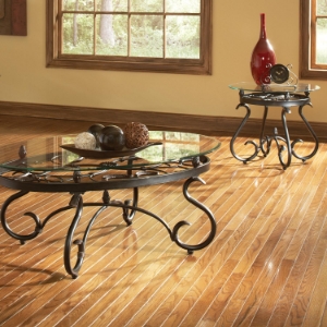 Lola Occasional Tables Set - Beveled Glass, Scrolled Metal Base 