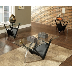Tribecca Modern Occasional Tables Set - Glass Tops, V Shelves 
