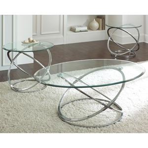 Orion 3 Piece Coffee Table Set - Glass, Chrome Rings Base 
