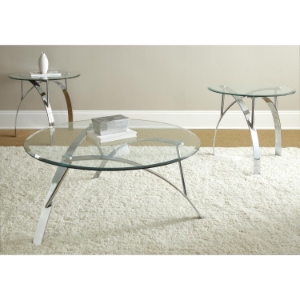 Xavier 3 Piece Round Cocktail Table Set - Tempered Glass, Chrome 