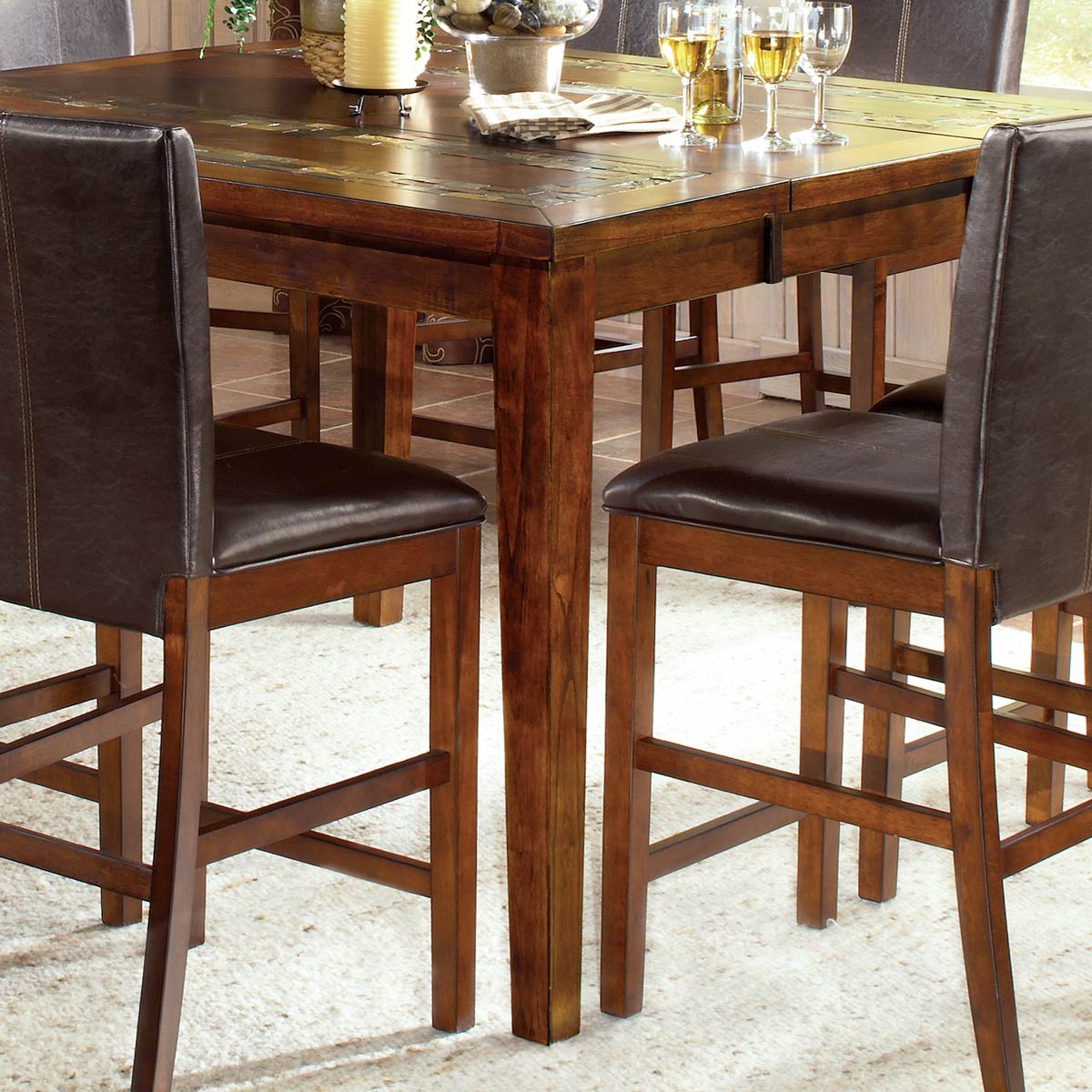 Slate Inlay Table Davenport Extending Counter Table - Slate Inlay, Oak Finish | DCG Stores