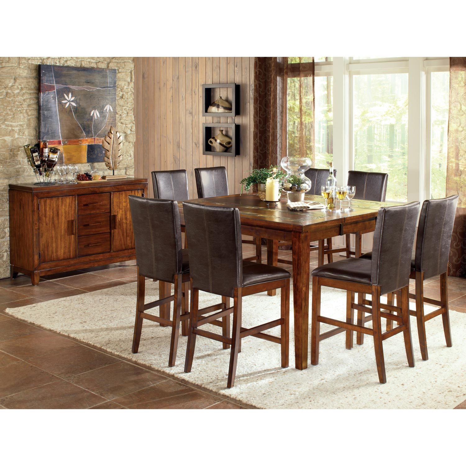 Davenport Extending Counter Table - Slate Inlay, Oak Finish | DCG Stores