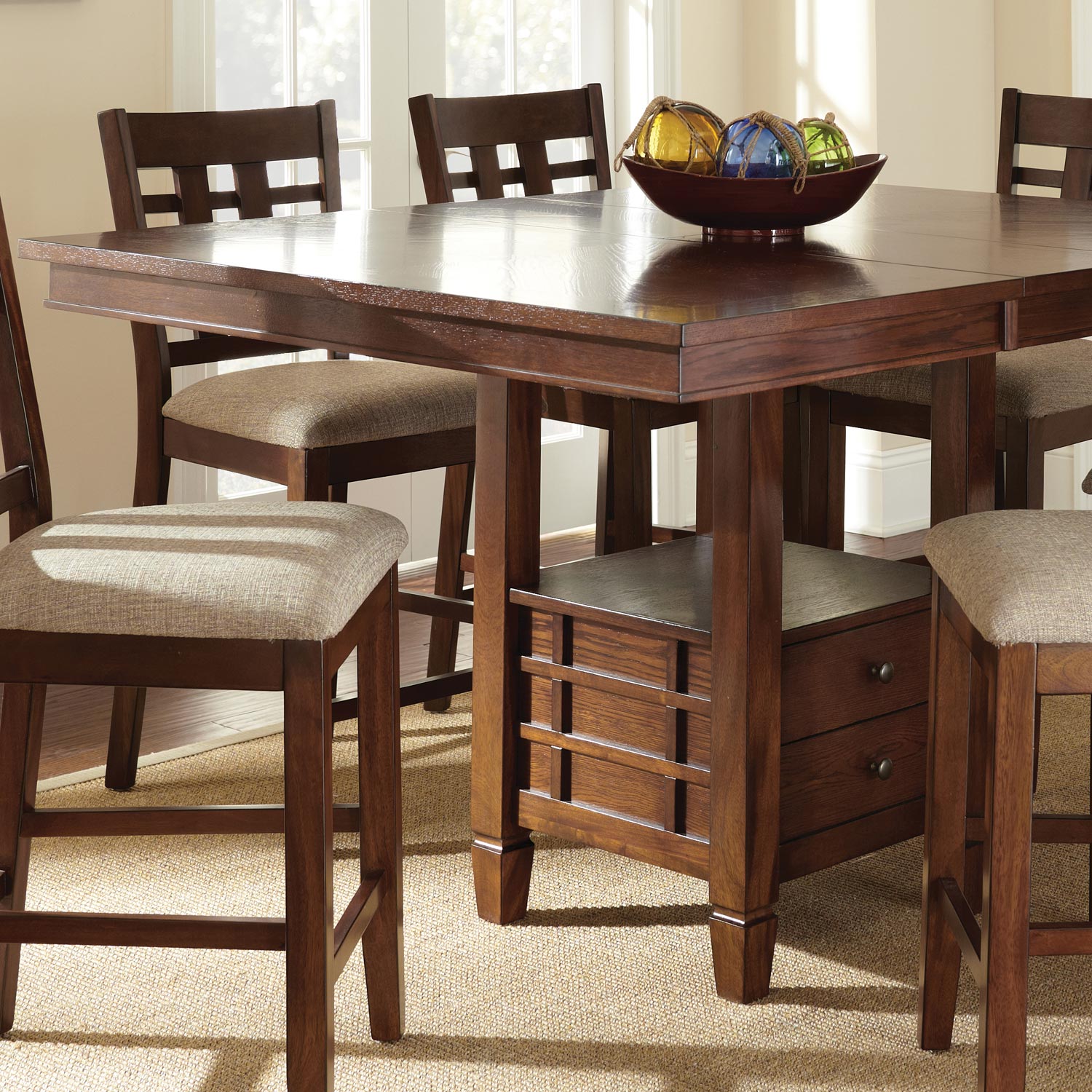 Bolton 7 Piece Counter Set - Extending Table, Dark Oak | DCG Stores