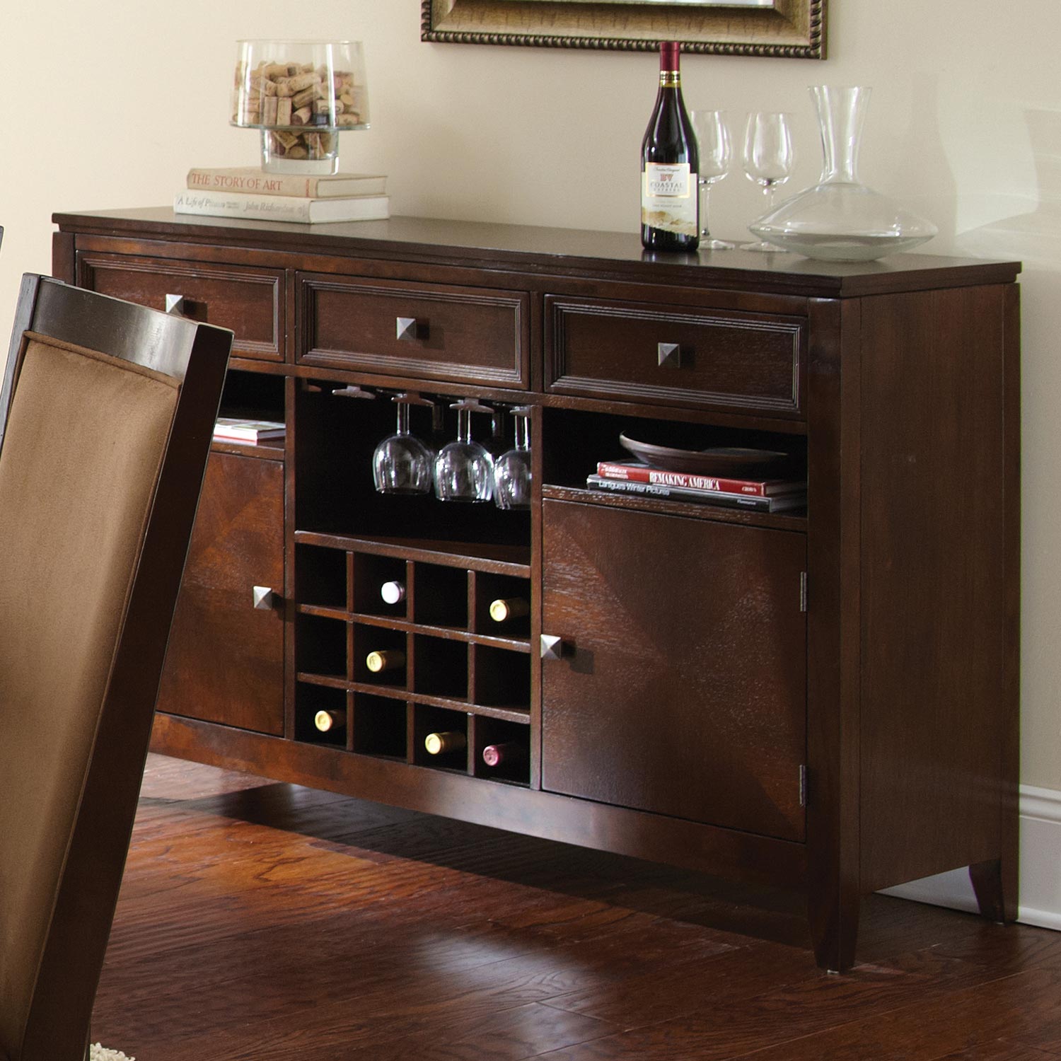 Cornell 3-Drawer Server - Removable Wine Rack, Espresso | DCG Stores