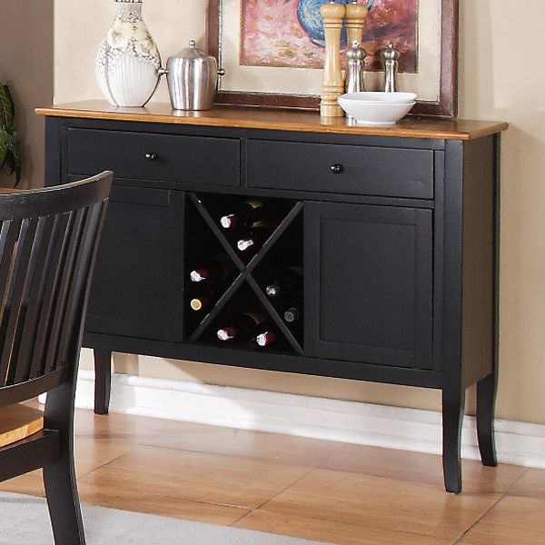 Candice 2-Drawer Server - Wine Storage, Black & Oak | DCG Stores
