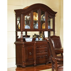Antoinette Buffet Table with Glass Cabinet Hutch in Cherry Finish 