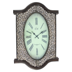 Metal and Wood Wall Clock - Brown (Set of 2) 