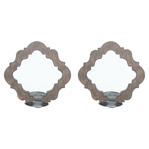 2-Piece Wood Candle Holder with Mirror (Set of 2) 