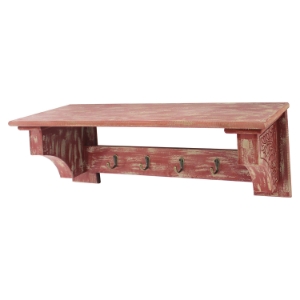 Wood Shelf with 4 Hooks - Rustic Red (Set of 2) 