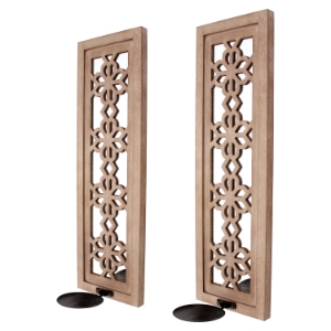 2-Piece Wood Candle Holder - Brown (Set of 4) 