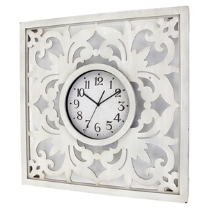 Wall Decor with Clock - White (Set of 4) 