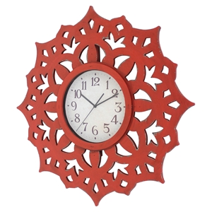 Wall Decor with Clock - Red (Set of 4) 