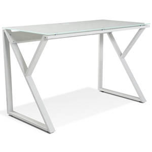 Contemporary Writing Desk - Glass Top, White 