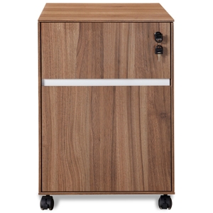 Mobile Locking Pedestal - Walnut, White Accent 