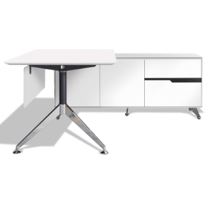 Contemporary Corner Workstation - Right File Credenza, White Lacquer 