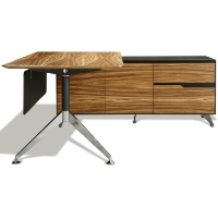 Contemporary Corner Workstation - Right File Credenza, Zebrano & Black