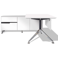 Contemporary Corner Workstation - Left File Credenza, White Lacquer