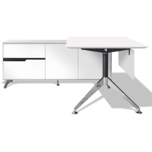 Contemporary Corner Workstation - Left File Credenza, White Lacquer 