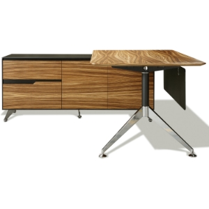 Contemporary Corner Workstation - Left File Credenza, Zebrano & Black 