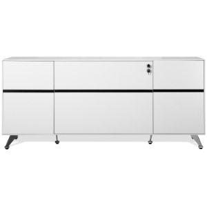 73 Inch Office Credenza - Aluminum Legs, White Lacquer 