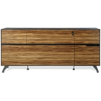 73 Inch Office Credenza - Aluminum Legs, Zebrano & Black