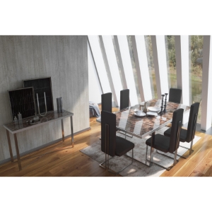 8 Pieces Upscale Dining Set - Black, Chrome 