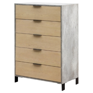 Nova Domus Conner Modern Chest - 5 Drawers, Light Walnut and Concrete 
