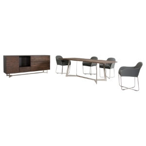 Modrest Wharton Dining Set - Gray Leatherette, Dark Oak Top 