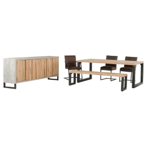 7 Pieces Modrest Reese Dining Set - Cognac, Oak, Black 