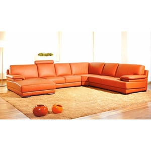 Divani Casa Leather Sectional Sofa - Orange, Adjustable Headrests 