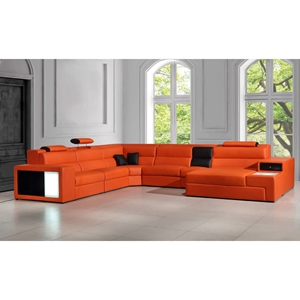 Divani Casa Polaris Bonded Leather Sectional Sofa - Orange 