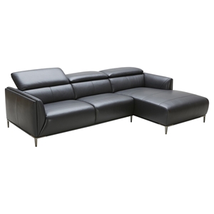 Divani Casa Belfast Sectional Sofa - Black, Adjustable Headrests 