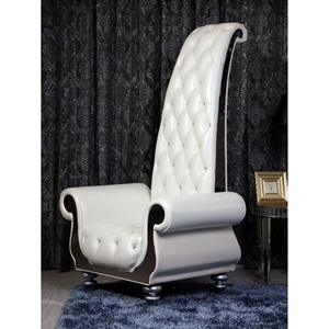 Divani Casa Luxe Leather Tall Chair - White, Button Tufted 