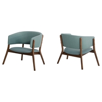 Modrest Dante Modern Accent Chair - Blue and Walnut (Set of 2)