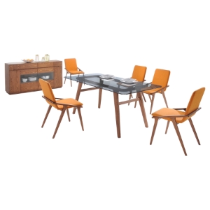 Modrest Zeppelin 5 Pieces Dining Set - Orange, Walnut 