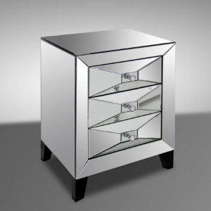 Modrest Warwick Nightstand - 3 Drawers, Mirrored 