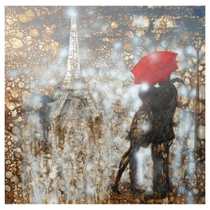 Modrest Rain Embrace Oil Painting - Square, with The Eiffel Tower 