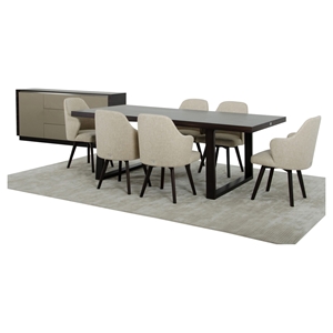 A&X Caligari 8 Pieces Modern Oak Dining Set - Gray and Black 
