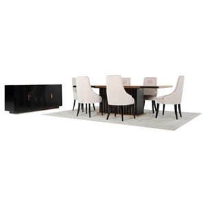 A&X Talin 8 Pieces Modern Dining Set - Black Crocodile and Rosegold 