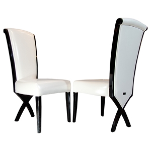 A&X Transitional Dining Side Chair - X Leg, White Leatherette (Set of 2) 