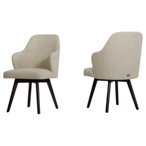 A&X Caligari Modern Oak Fabric Dining Chair - Off-White (Set of 2) 